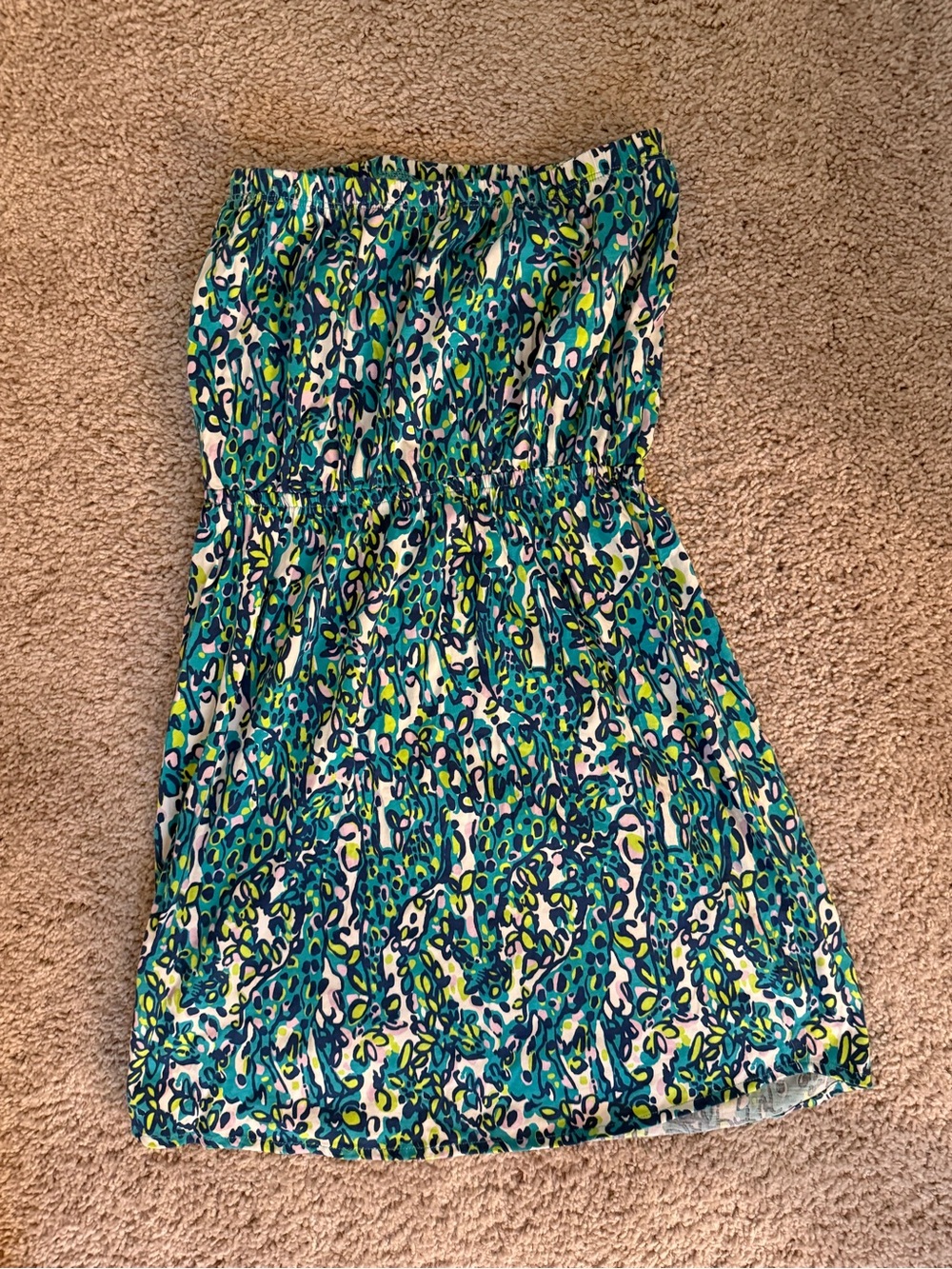 Lilly Pulitzer Teal, Navy & Lime Printed Strapless Dress